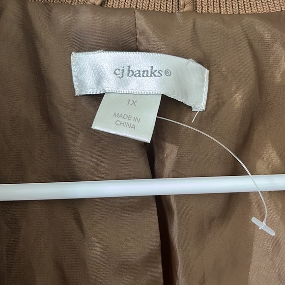 NWOT C.J. Banks Brown Faux Leather Bomber Full Zip Jacket Size 1X - Picture 3 of 9